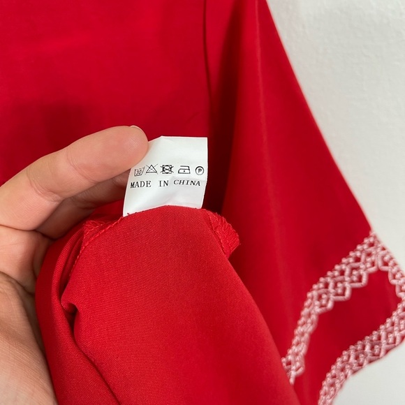 Liesl Women Casual Tops V Neck Short Sleeve Boho Print Shirts Summer Blouses Red - Picture 14 of 14